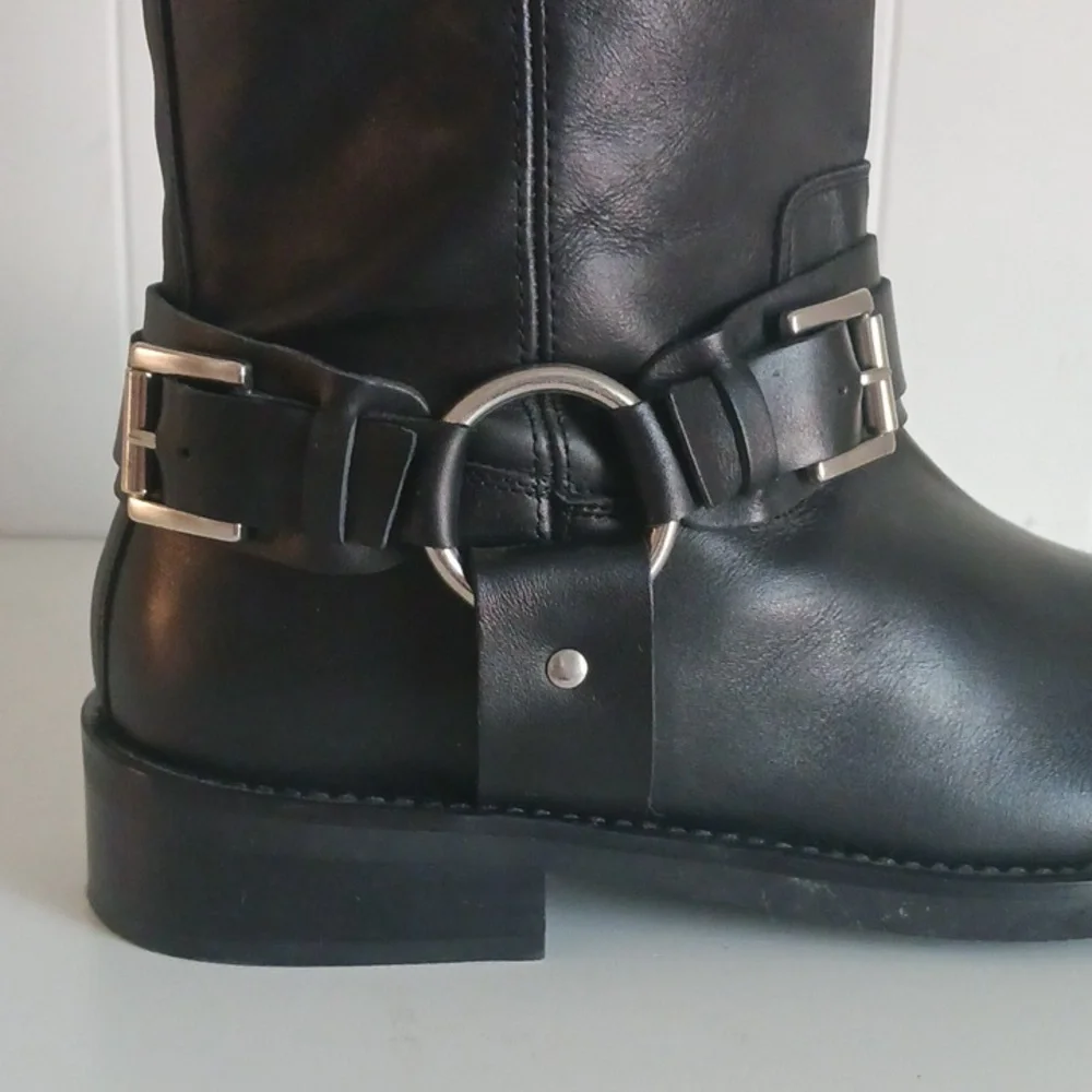 Topshop Black Leather Moto New Boots. - Picture 4 of 7